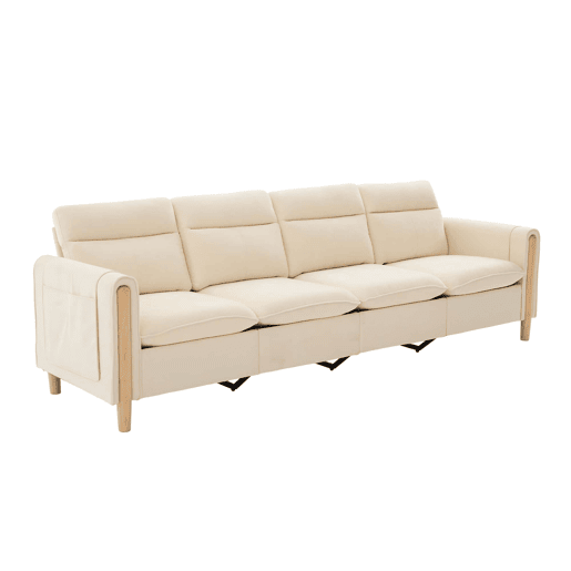 Sofá em U modular de 4 lugares u2014 com duas otomanas com espaço de arrumação, design modular com pés de madeira, tecido de chenille confortável u2014 bege