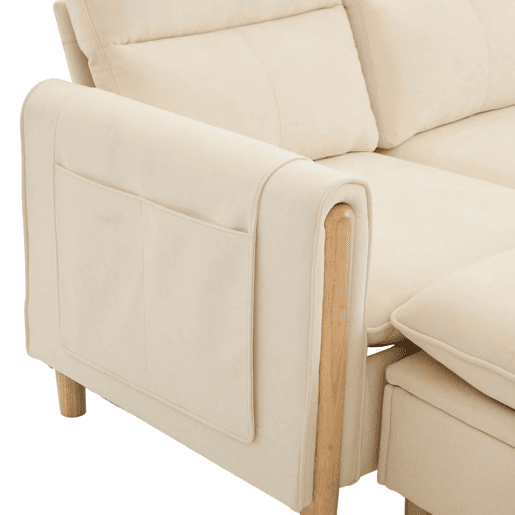 Sofá em U modular de 4 lugares u2014 com duas otomanas com espaço de arrumação, design modular com pés de madeira, tecido de chenille confortável u2014 bege