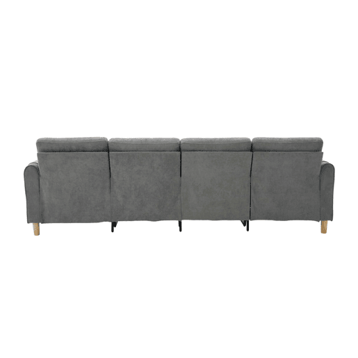 Sofá modular em U de 4 lugares u2014 com dois pufes com espaço de arrumação, pés de madeira, design modular, tecido de chenille u2014 cinzento claro