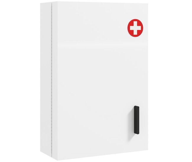 Homcom botiquín de pared de primeros auxilios, botiquín de medicinas con 6 compartimentos, cerradura y 2 llaves, para baño, cocina, recibidor,