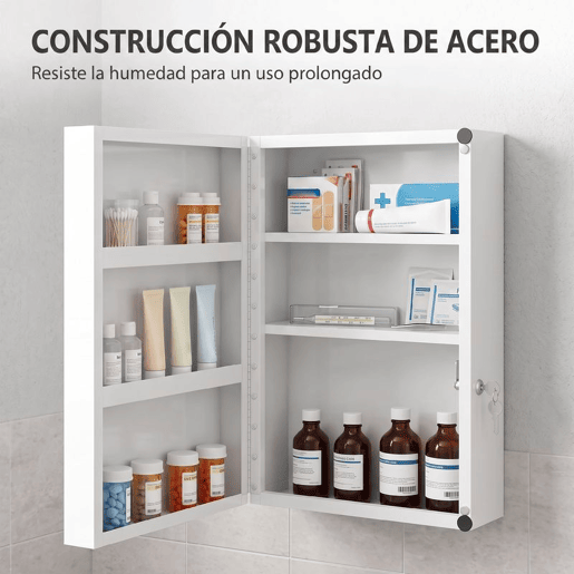 HOMCOM Armário de Medicamentos de Parede com 6 Zonas de Arrumação, Fechadura e 2 Chaves, em Aço, 40x18x60 cm, Branco HOMCOM Armário de Medicamentos de Parede com 6 Zonas de Arrumação, Fechadura e 2 Chaves, em Aço, 40x18x60 cm, Branco