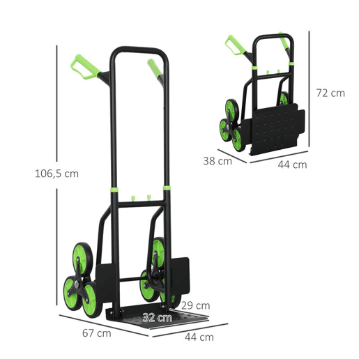 DURHAND Carrinho de Carga Dobrável para Escadas, 6 Rodas, 120 kg, Portátil, Verde DURHAND Carrinho de Carga Dobrável para Escadas, 6 Rodas, 120 kg, Portátil, Verde