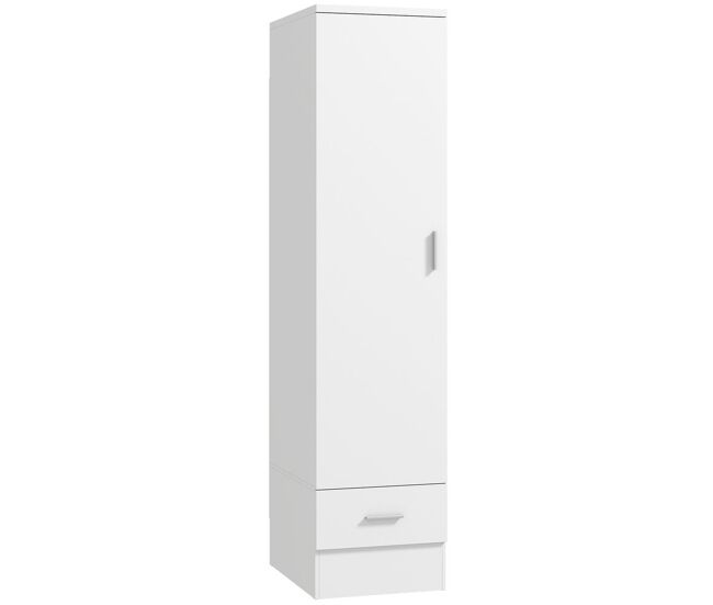 Homcom armario dormitorio moderno, armario ropero con barra para colgar, cajón, estante superior, 40x52x170 cm, blanco