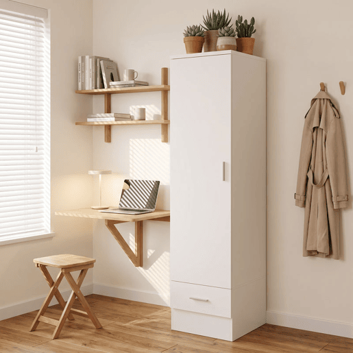 HOMCOM Roupeiro Moderno para Quarto com Barra de Pendurar, Gaveta e Prateleira Superior, 40x52x170 cm, Branco HOMCOM Roupeiro Moderno para Quarto com Barra de Pendurar, Gaveta e Prateleira Superior, 40x52x170 cm, Branco