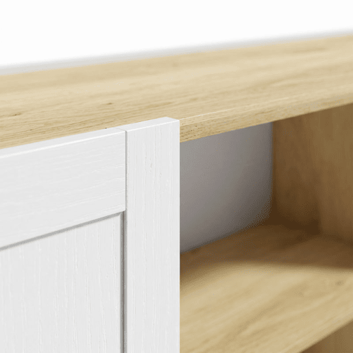 HOMCOM Aparador de Cozinha Moderno com 2 Prateleiras Abertas e 2 Portas de Fecho Suave, Móvel de TV para 60 Polegadas, para Sala de Estar ou Sala de Jantar, 133x35x79,7 cm, Madeira Natural e Branco HOMCOM Aparador de Cozinha Moderno com 2 Prateleiras Abertas e 2 Portas de Fecho Suave, Móvel de TV para 60 Polegadas, para Sala de Estar ou Sala de Jantar, 133x35x79,7 cm, Madeira Natural e Branco