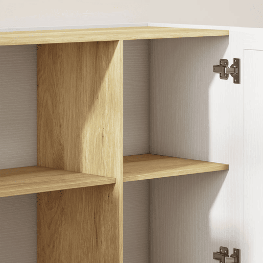 HOMCOM Aparador de Cozinha Moderno com 2 Prateleiras Abertas e 2 Portas de Fecho Suave, Móvel de TV para 60 Polegadas, para Sala de Estar ou Sala de Jantar, 133x35x79,7 cm, Madeira Natural e Branco HOMCOM Aparador de Cozinha Moderno com 2 Prateleiras Abertas e 2 Portas de Fecho Suave, Móvel de TV para 60 Polegadas, para Sala de Estar ou Sala de Jantar, 133x35x79,7 cm, Madeira Natural e Branco
