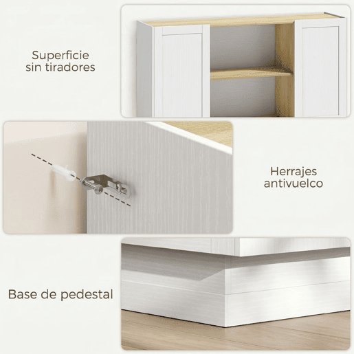 HOMCOM Aparador de Cozinha Moderno com 2 Prateleiras Abertas e 2 Portas de Fecho Suave, Móvel de TV para 60 Polegadas, para Sala de Estar ou Sala de Jantar, 133x35x79,7 cm, Madeira Natural e Branco HOMCOM Aparador de Cozinha Moderno com 2 Prateleiras Abertas e 2 Portas de Fecho Suave, Móvel de TV para 60 Polegadas, para Sala de Estar ou Sala de Jantar, 133x35x79,7 cm, Madeira Natural e Branco