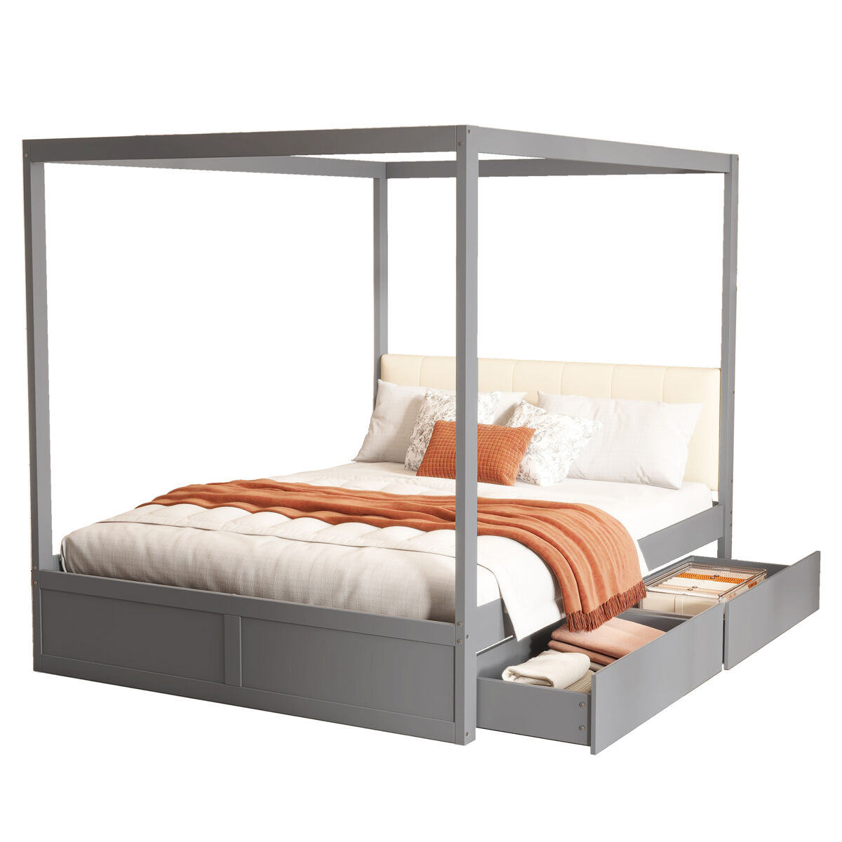 Cama de matrimonio de madera maciza 142x204 Gris