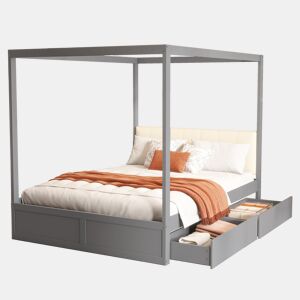 Cama de casal de madeira maciça 140x200 cm,cinza