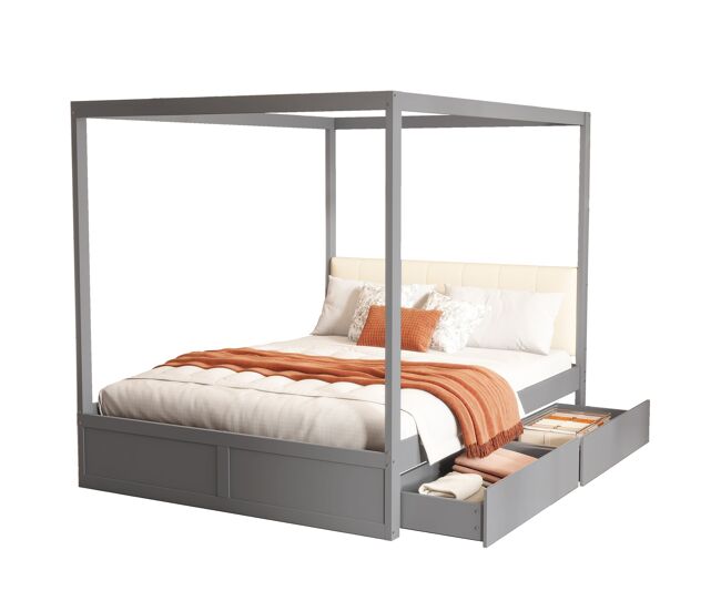 Cama de matrimonio de madera maciza 142x204