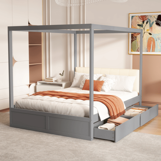 Cama de casal de madeira maciça 140x200 cm,cinza Cama de casal de madeira maciça 140x200 cm,cinza