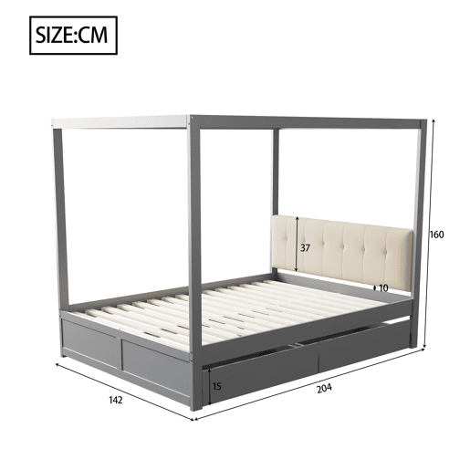Cama de casal de madeira maciça 140x200 cm,cinza Cama de casal de madeira maciça 140x200 cm,cinza