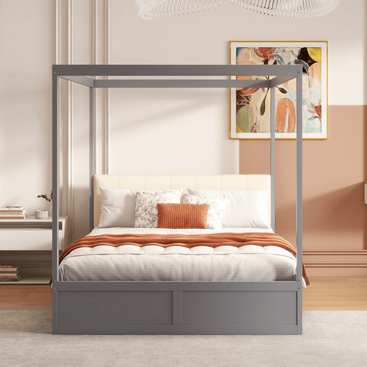 Cama de casal de madeira maciça 140x200 cm,cinza Cama de casal de madeira maciça 140x200 cm,cinza