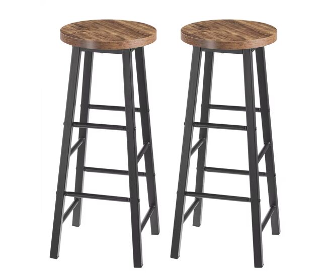 Taburetes de bar 30x30x71 cm - estilo bistró con reposapiés, set de 2 sillas altas de cocina - negro y vintage