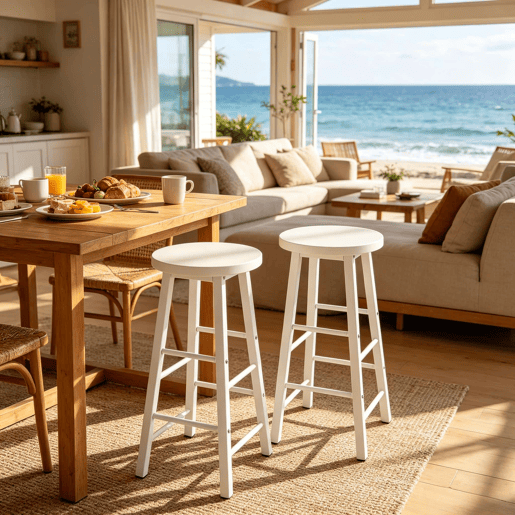 Bancos de bar 30x30x71 cm - Conjunto de 2, com apoio para os pés ao estilo bistrô para cozinha - Branco