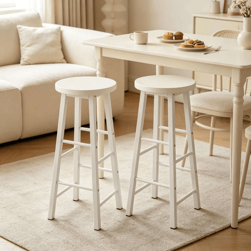 Bancos de bar 30x30x71 cm - Conjunto de 2, com apoio para os pés ao estilo bistrô para cozinha - Branco
