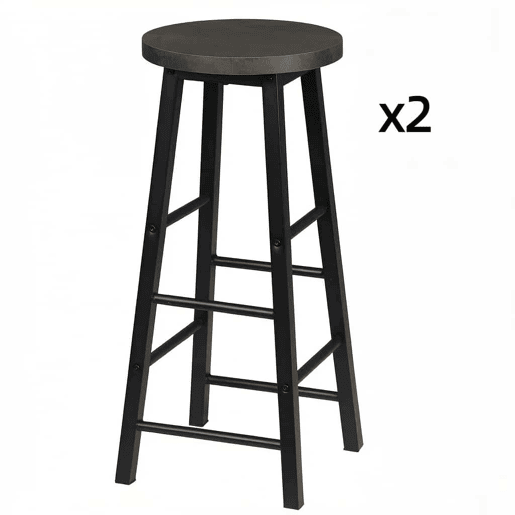 Bancos de bar 30x30x71 cm - Estilo bistrô, com apoio para os pés, conjunto de 2 unidades - Preto e ferrugem