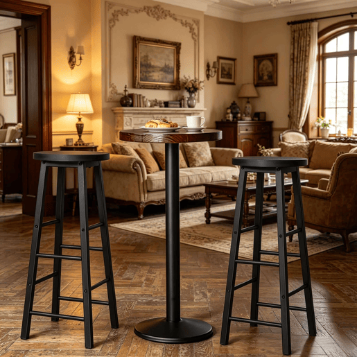 Conjunto de 2 bancos de bar 30x30x71 cm - estilo bistrô com apoio para os pés - preto Conjunto de 2 bancos de bar 30x30x71 cm - estilo bistrô com apoio para os pés - preto