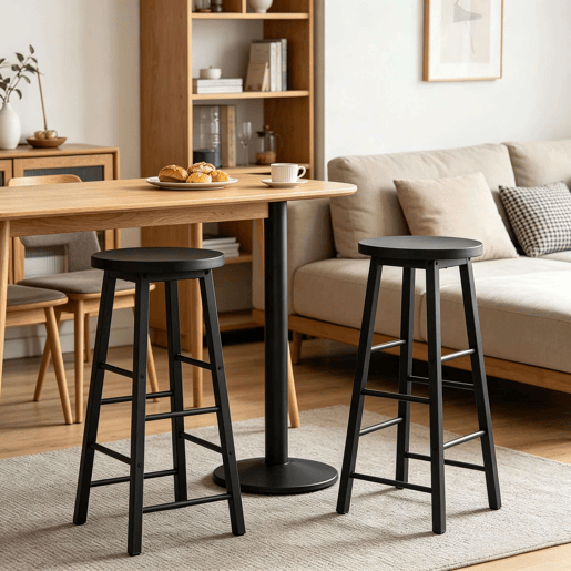 Conjunto de 2 bancos de bar 30x30x71 cm - estilo bistrô com apoio para os pés - preto Conjunto de 2 bancos de bar 30x30x71 cm - estilo bistrô com apoio para os pés - preto