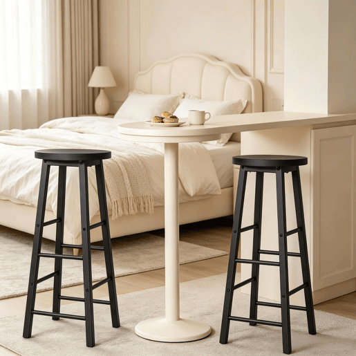 Conjunto de 2 bancos de bar 30x30x71 cm - estilo bistrô com apoio para os pés - preto Conjunto de 2 bancos de bar 30x30x71 cm - estilo bistrô com apoio para os pés - preto