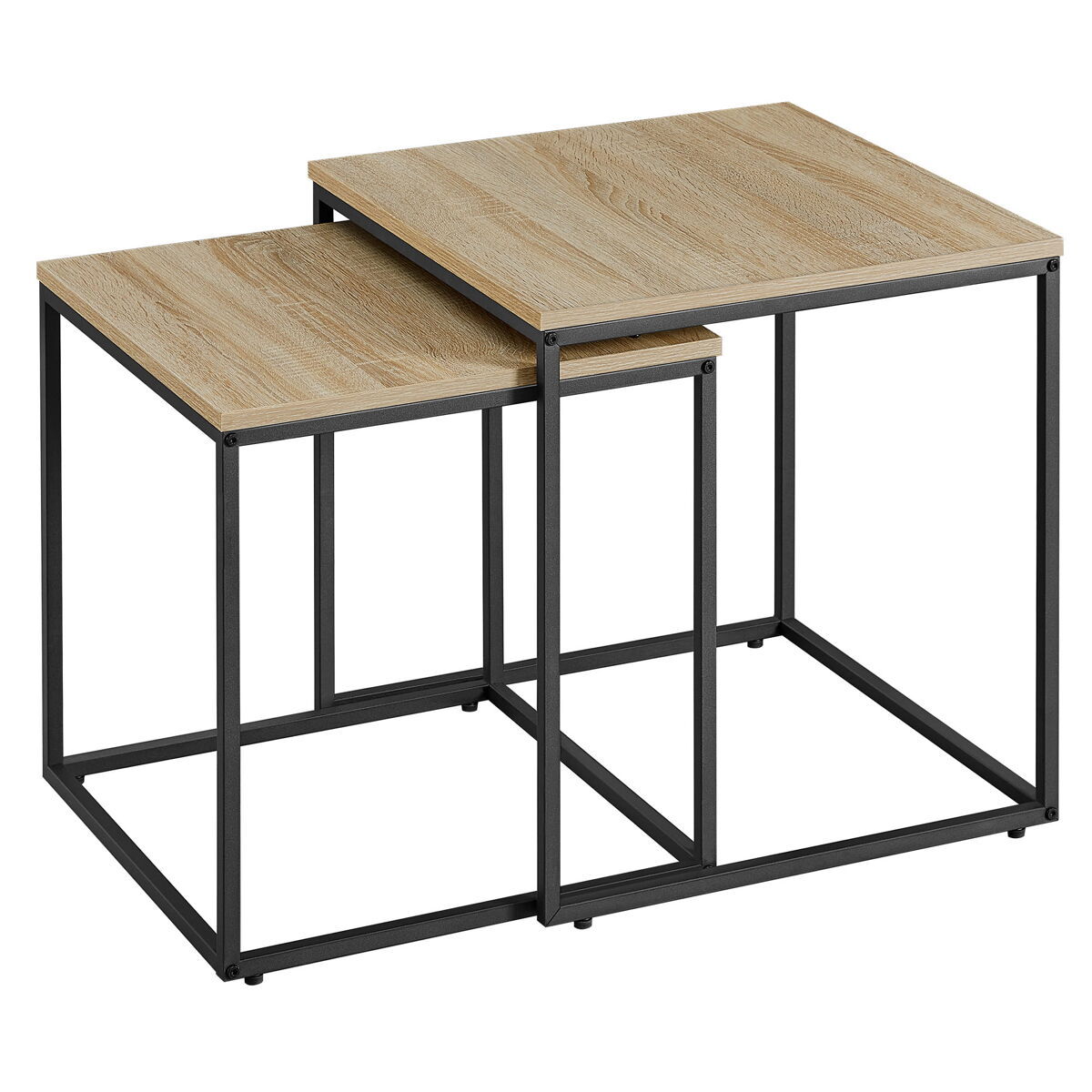 juego de mesa de centro de 2 piezas roble de sonomanegro en tablero para mueblesmetal