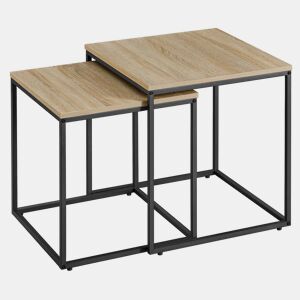 Conjunto DE MESA DE CENTRO de 2 unidades, carvalho de Sonomapreto, em painel para móveismetal