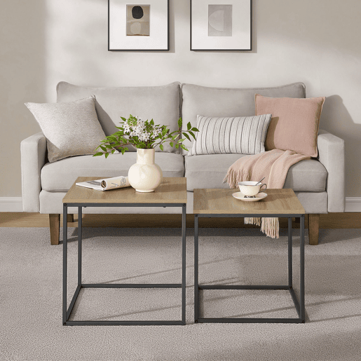Conjunto DE MESA DE CENTRO de 2 unidades, carvalho de Sonomapreto, em painel para móveismetal
