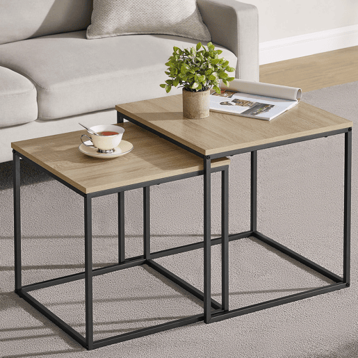 Conjunto DE MESA DE CENTRO de 2 unidades, carvalho de Sonomapreto, em painel para móveismetal