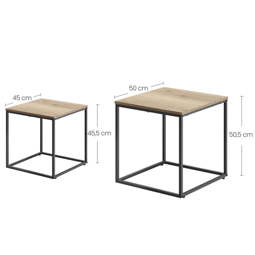 Conjunto DE MESA DE CENTRO de 2 unidades, carvalho de Sonomapreto, em painel para móveismetal