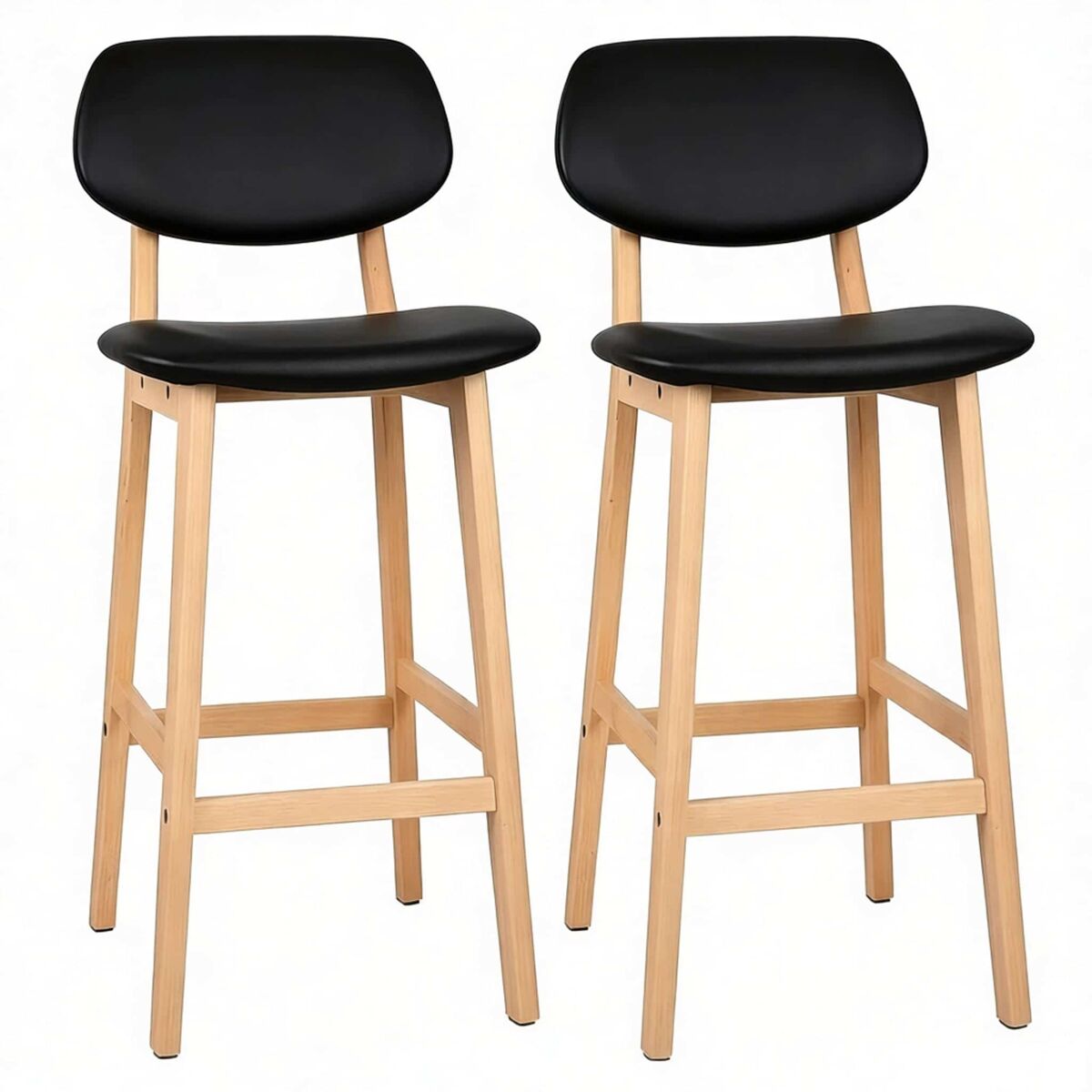 Set de 2 taburetes de bar 43x37,5x91,5 cm - asiento acolchado grueso, sillas altas elegantes y resistentes - negro