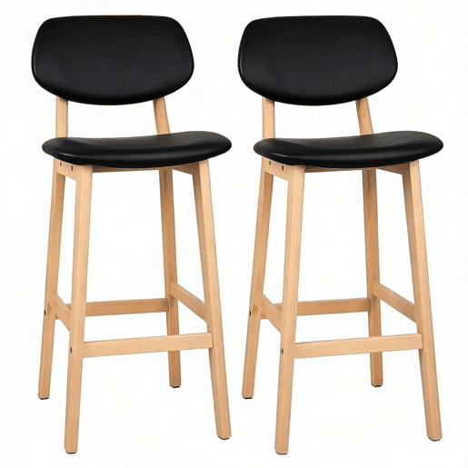 Conjunto de 2 bancos de bar 43 x 37,5 x 91,5 cm - Assento almofadado e espesso, bancos altos elegantes e resistentes - Preto Conjunto de 2 bancos de bar 43 x 37,5 x 91,5 cm - Assento almofadado e espesso, bancos altos elegantes e resistentes - Preto