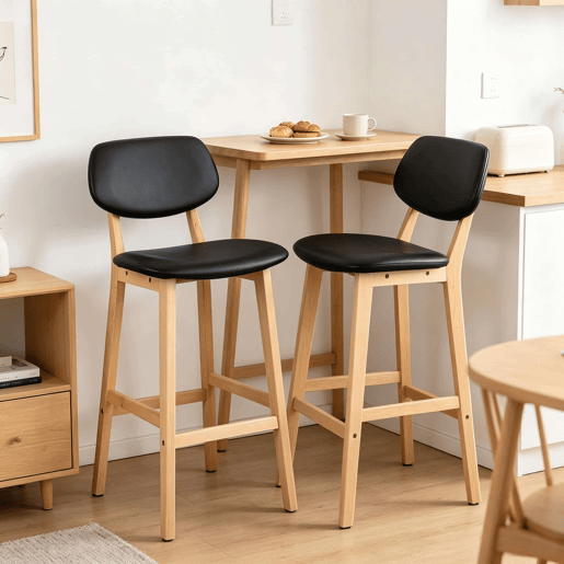 Conjunto de 2 bancos de bar 43 x 37,5 x 91,5 cm - Assento almofadado e espesso, bancos altos elegantes e resistentes - Preto Conjunto de 2 bancos de bar 43 x 37,5 x 91,5 cm - Assento almofadado e espesso, bancos altos elegantes e resistentes - Preto