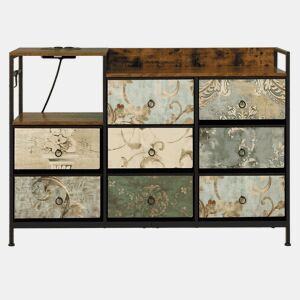 Armário de entrada 132 x 29 x 88 cm - estilo vintage com gavetas, espaço de arrumação e tomada múltipla - multicolorido