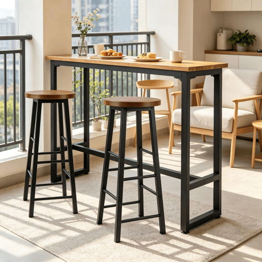 Bancos de bar 30x30x71 cm - Conjunto de 2, estilo bistrô com apoio para os pés para cozinha - Castanho Bancos de bar 30x30x71 cm - Conjunto de 2, estilo bistrô com apoio para os pés para cozinha - Castanho