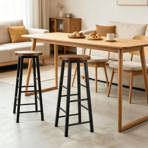 Bancos de bar 30x30x71 cm - Conjunto de 2, estilo bistrô com apoio para os pés para cozinha - Castanho Bancos de bar 30x30x71 cm - Conjunto de 2, estilo bistrô com apoio para os pés para cozinha - Castanho