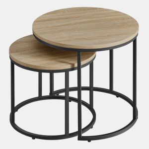 Conjunto DE MESA DE CENTRO de 2 unidades, carvalho de Sonomapreto, em painel para móveismetal