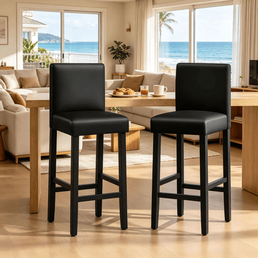 Bancos de bar 37,5 x 41 x 110 cm - Conjunto de 2, encosto alto, estilo elegante para cozinha - Preto