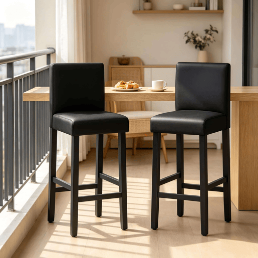 Bancos de bar 37,5 x 41 x 110 cm - Conjunto de 2, encosto alto, estilo elegante para cozinha - Preto