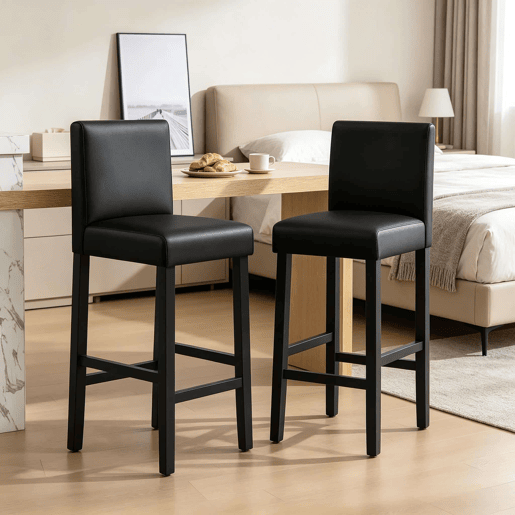 Bancos de bar 37,5 x 41 x 110 cm - Conjunto de 2, encosto alto, estilo elegante para cozinha - Preto