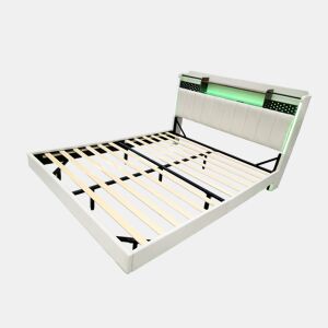 Cama de casal de linho 140x200 cm com luz led,bege