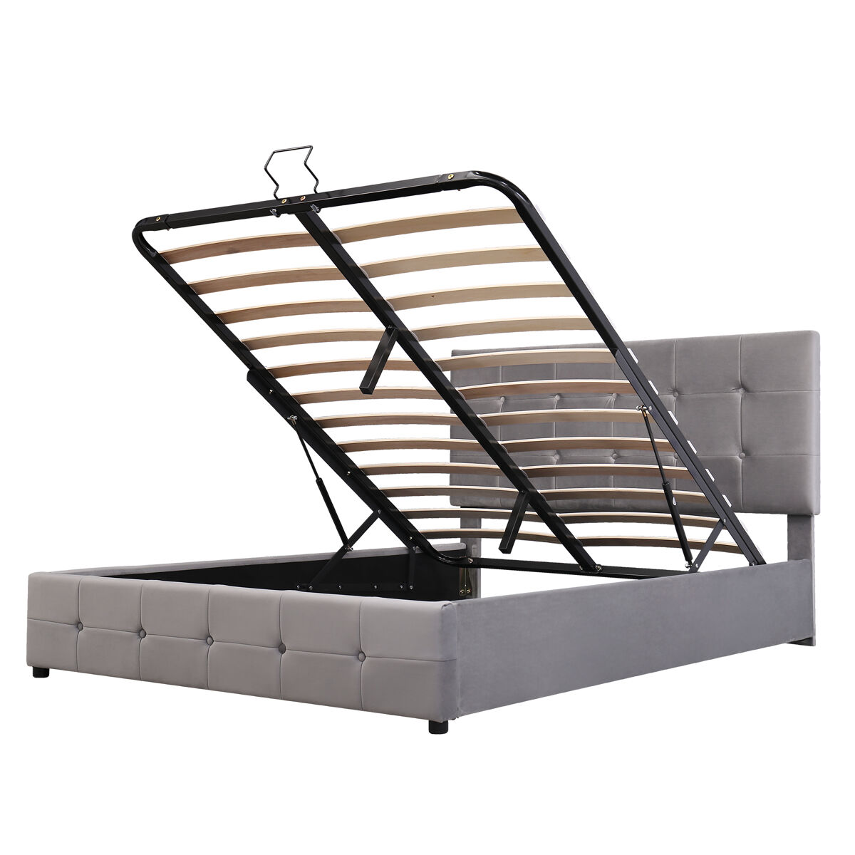 Cama de matrimonio de terciopelo 144x203 Gris