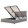 Cama de casal de veludo 140x200 cm com armazenamento,cinza
