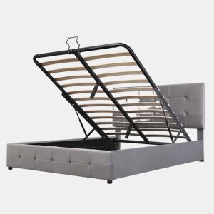 Cama de casal de veludo 140x200 cm com armazenamento,cinza
