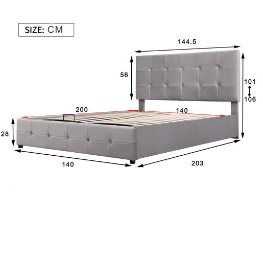 Cama de casal de veludo 140x200 cm com armazenamento,cinza Cama de casal de veludo 140x200 cm com armazenamento,cinza