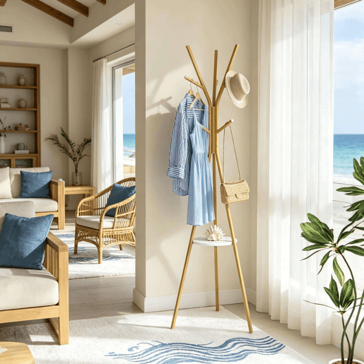 Cabideiro de pé 45,5 x 45,5 x 180 cm - Design elegante e moderno em forma de tripé - Dourado Cabideiro de pé 45,5 x 45,5 x 180 cm - Design elegante e moderno em forma de tripé - Dourado