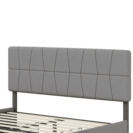 Cama 160x200cm, 4 gavetas, cama de casal, cama jovem, cama com caixa de arrumação, veludo, cinzento