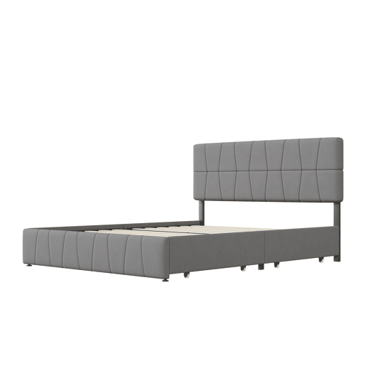 Cama 160x200cm, 4 gavetas, cama de casal, cama jovem, cama com caixa de arrumação, veludo, cinzento