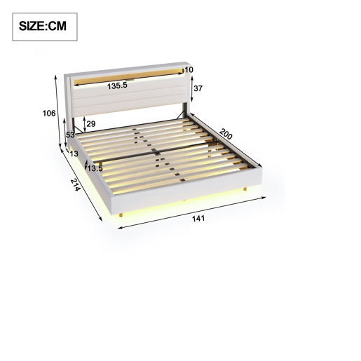 Cama de casal de linho 140x200 cm com luz led,bege Cama de casal de linho 140x200 cm com luz led,bege