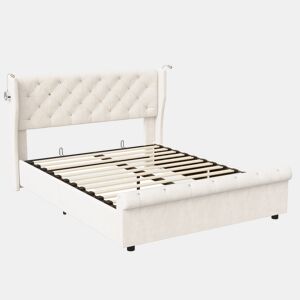 Cama 140 x 190 cm, USB, LED, cama de casal, cama jovem, cama funcional, cama com arrumação