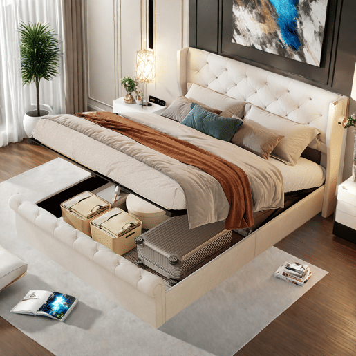 Cama 140 x 190 cm, USB, LED, cama de casal, cama jovem, cama funcional, cama com arrumação Cama 140 x 190 cm, USB, LED, cama de casal, cama jovem, cama funcional, cama com arrumação